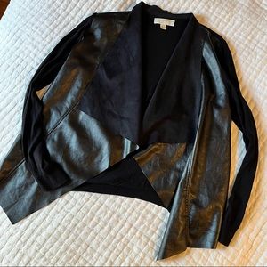 Faux Leather Draped Cardigan